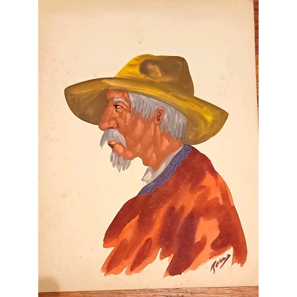 Original Realism Painting Cowboy Man Portrait on Paper, Small, Signed, Unframed